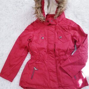 Girls kids jacket red size 5-6 hooded zip Yoki